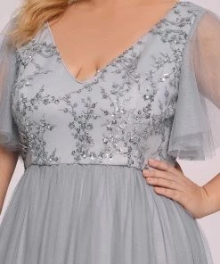 Ever-Pretty US SHOP BY OCCASION Plus Size Long Sequin Evening Dress With Sleeves