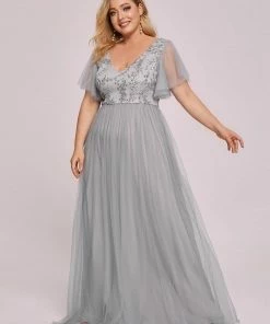 Ever-Pretty US SHOP BY OCCASION Plus Size Long Sequin Evening Dress With Sleeves
