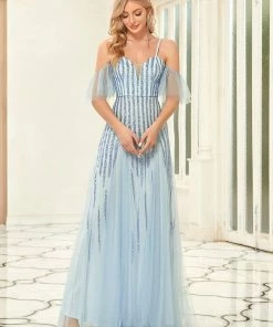 Ever-Pretty US Illusion V-Neck Sequin Striped A-Line Evening Gown SHOP BY OCCASION