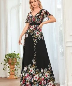 Ever-Pretty US A-Line V-Neck Sheer Flutter Sleeve Maxi Evening Dress SHOP BY OCCASION