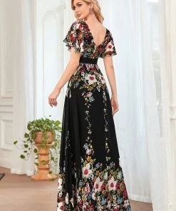 Ever-Pretty US A-Line V-Neck Sheer Flutter Sleeve Maxi Evening Dress SHOP BY OCCASION