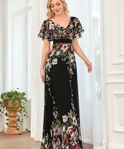 Ever-Pretty US A-Line V-Neck Sheer Flutter Sleeve Maxi Evening Dress SHOP BY OCCASION