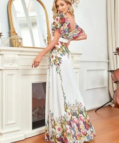 Ever-Pretty US A-Line V-Neck Sheer Flutter Sleeve Maxi Evening Dress SHOP BY OCCASION
