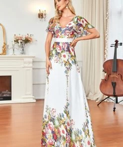 Ever-Pretty US A-Line V-Neck Sheer Flutter Sleeve Maxi Evening Dress SHOP BY OCCASION