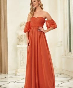 Ever-Pretty US Sequin A-Line Off-Shoulder Puffed Sleeve Ruched Evening Dress