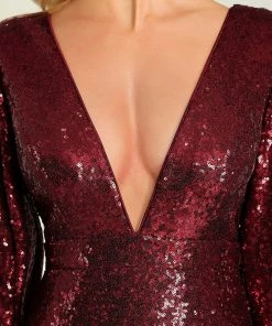 Ever-Pretty US Plunging V-Neck Bell Sleeve Sequin Bodycon Fishtail Evening Dress