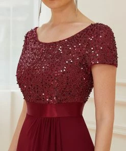Ever-Pretty US SHOP BY OCCASION Chiffon Sequin Capped Sleeve Empire Waist Evening Dress