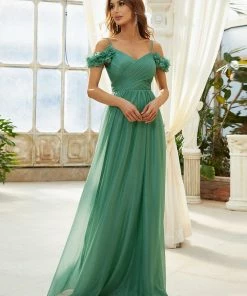 Ever-Pretty US Sparkling Off-Shoulder Floral V-Neck Evening Dress SHOP BY OCCASION