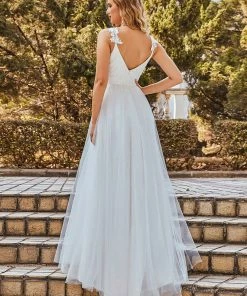 Ever-Pretty US Custom Size Elegant V Neck Lace A-Line Backless Tulle Wedding Dress