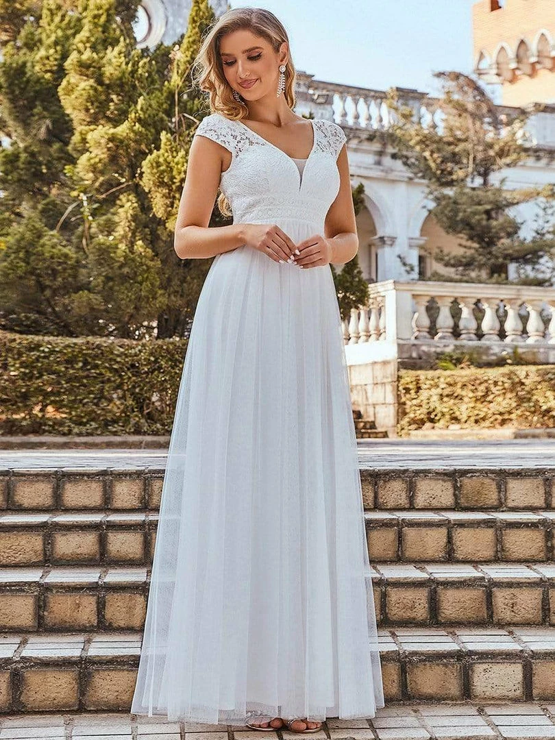 Ever-Pretty US Lace V-Neck Floor Length Cap Sleeve Casual Wedding Dress SHOP BY STYLE 9 Ever-Pretty US Lace V-Neck Floor Length Cap Sleeve Casual Wedding Dress SHOP BY STYLE
