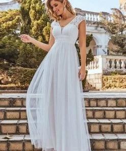 Ever-Pretty US Lace V-Neck Floor Length Cap Sleeve Casual Wedding Dress SHOP BY STYLE 17 Ever-Pretty US Lace V-Neck Floor Length Cap Sleeve Casual Wedding Dress SHOP BY STYLE