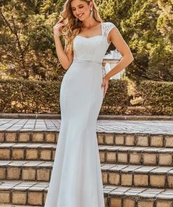 Ever-Pretty US Simple Cap Sleeve Sweetheart Mermaid Style Wedding Dress Summer Dresses 2022