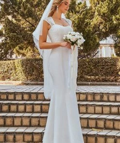 Ever-Pretty US Simple Cap Sleeve Sweetheart Mermaid Style Wedding Dress Summer Dresses 2022