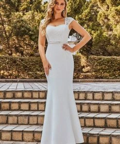Ever-Pretty US Simple Cap Sleeve Sweetheart Mermaid Style Wedding Dress Summer Dresses 2022