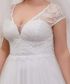 Ever-Pretty US Summer Dresses 2022 Custom Size Sheer Cap Sleeves Embroidery Wedding Dress