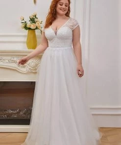 Ever-Pretty US Elegant Cap Sleeves Casual Applique Outdoor Wedding Dress