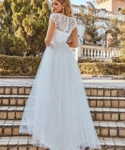 Ever-Pretty US Elegant Cap Sleeves Casual Applique Outdoor Wedding Dress