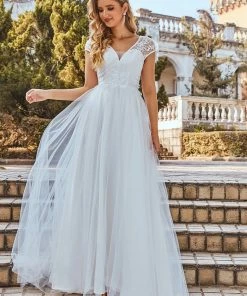Ever-Pretty US Elegant Cap Sleeves Casual Applique Outdoor Wedding Dress
