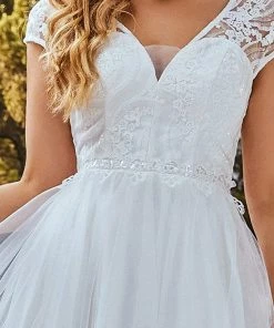Ever-Pretty US Elegant Cap Sleeves Casual Applique Outdoor Wedding Dress