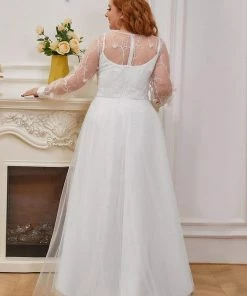 Ever-Pretty US SHOP BY STYLE Romantic Sheer Bodice Lantern Sleeve Causal Tulle Wedding Dress