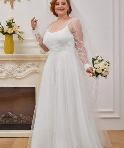 Ever-Pretty US SHOP BY STYLE Romantic Sheer Bodice Lantern Sleeve Causal Tulle Wedding Dress