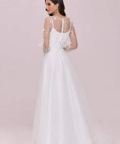 Ever-Pretty US SHOP BY STYLE Romantic Sheer Bodice Lantern Sleeve Causal Tulle Wedding Dress