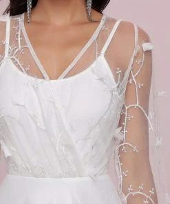 Ever-Pretty US SHOP BY STYLE Romantic Sheer Bodice Lantern Sleeve Causal Tulle Wedding Dress