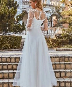 Ever-Pretty US SHOP BY STYLE Romantic Sheer Bodice Lantern Sleeve Causal Tulle Wedding Dress