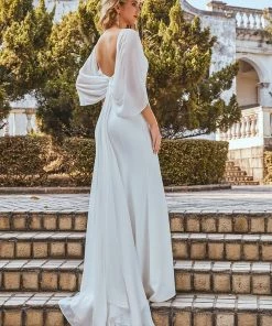 Ever-Pretty US Swag-sleeves V Neck Floor Length Fishtail Wedding Dress SHOP BY STYLE