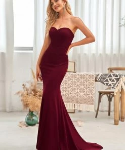 Ever-Pretty US Summer Dresses 2022 Simple Strapless Mermaid Eloping Dress For Wedding