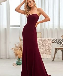 Ever-Pretty US Summer Dresses 2022 Simple Strapless Mermaid Eloping Dress For Wedding