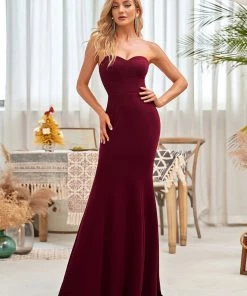 Ever-Pretty US Summer Dresses 2022 Simple Strapless Mermaid Eloping Dress For Wedding