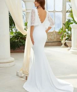 Ever-Pretty US Lace Bell Sleeve Vintage Tulle Fishtail Wedding Dress