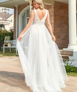 Ever-Pretty US Vintage Sleeveless Lace Sheer Empire Waist A-Line Wedding Dress