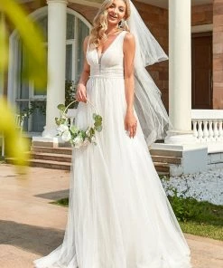 Ever-Pretty US Vintage Sleeveless Lace Sheer Empire Waist A-Line Wedding Dress