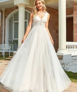 Ever-Pretty US Vintage Sleeveless Lace Sheer Empire Waist A-Line Wedding Dress