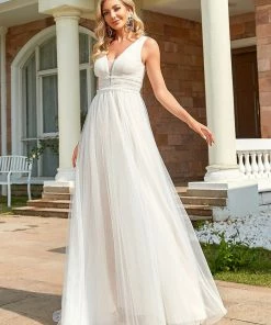 Ever-Pretty US Vintage Sleeveless Lace Sheer Empire Waist A-Line Wedding Dress