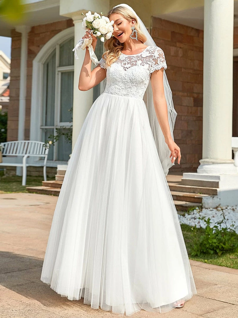 Ever-Pretty US Sweetheart Lace Cap Sleeve Empire Waist Tulle A-Line Wedding Dress 1 Ever-Pretty US Sweetheart Lace Cap Sleeve Empire Waist Tulle A-Line Wedding Dress