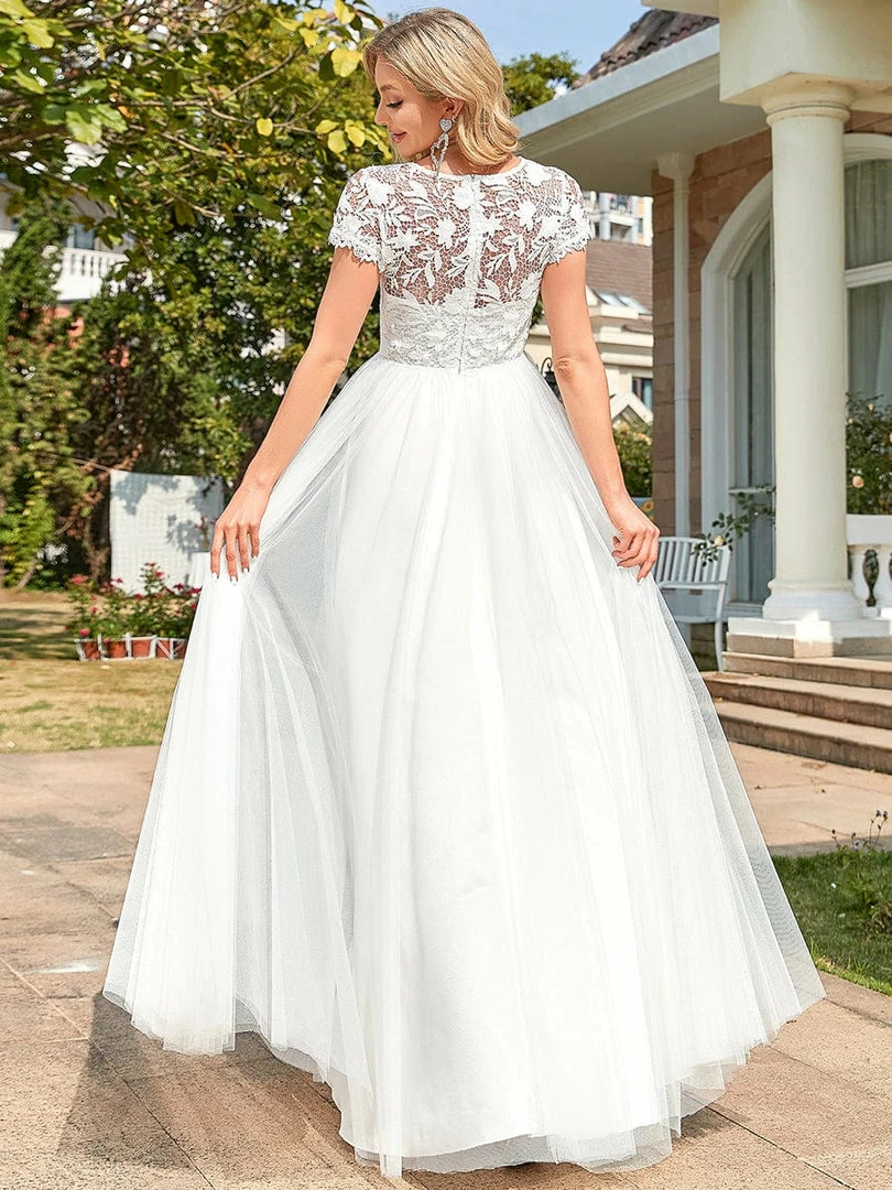 Ever-Pretty US Sweetheart Lace Cap Sleeve Empire Waist Tulle A-Line Wedding Dress 2 Ever-Pretty US Sweetheart Lace Cap Sleeve Empire Waist Tulle A-Line Wedding Dress
