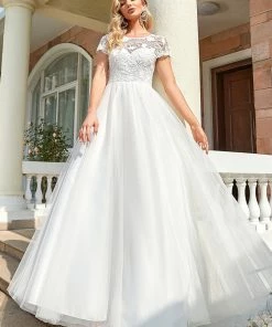 Ever-Pretty US Sweetheart Lace Cap Sleeve Empire Waist Tulle A-Line Wedding Dress 8 Ever-Pretty US Sweetheart Lace Cap Sleeve Empire Waist Tulle A-Line Wedding Dress