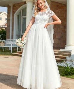 Ever-Pretty US Sweetheart Lace Cap Sleeve Empire Waist Tulle A-Line Wedding Dress 9 Ever-Pretty US Sweetheart Lace Cap Sleeve Empire Waist Tulle A-Line Wedding Dress