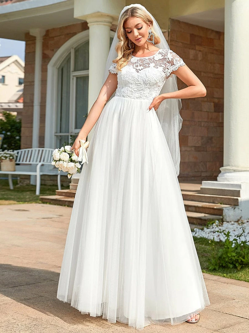 Ever-Pretty US Sweetheart Lace Cap Sleeve Empire Waist Tulle A-Line Wedding Dress 5 Ever-Pretty US Sweetheart Lace Cap Sleeve Empire Waist Tulle A-Line Wedding Dress