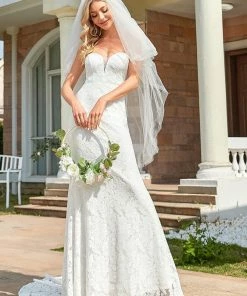 Ever-Pretty US Elegant Strapless Lace Fit And Flare Causal Wedding Dress