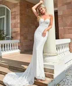 Ever-Pretty US Elegant Strapless Lace Fit And Flare Causal Wedding Dress