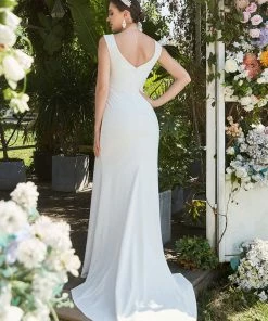 Ever-Pretty US Ruched Bodycon Deep V-Neck Sleeveless Simple Wedding Dress Summer Dresses 2022