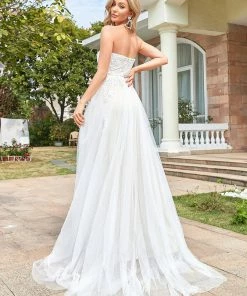 Ever-Pretty US Lace Sweetheart Strapless Tulle Belted A-line Wedding Dress
