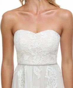 Ever-Pretty US Lace Sweetheart Strapless Tulle Belted A-line Wedding Dress