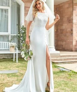 Ever-Pretty US Sleeveless Floral Lace High Neck Side Slit Casual Wedding Dress Summer Dresses 2022