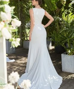 Ever-Pretty US Sleeveless Floral Lace High Neck Side Slit Casual Wedding Dress Summer Dresses 2022