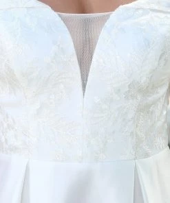 Ever-Pretty US Floral Off Shoulder Illusion V-Neckline Pleated Satin Wedding Dress Summer Dresses 2022